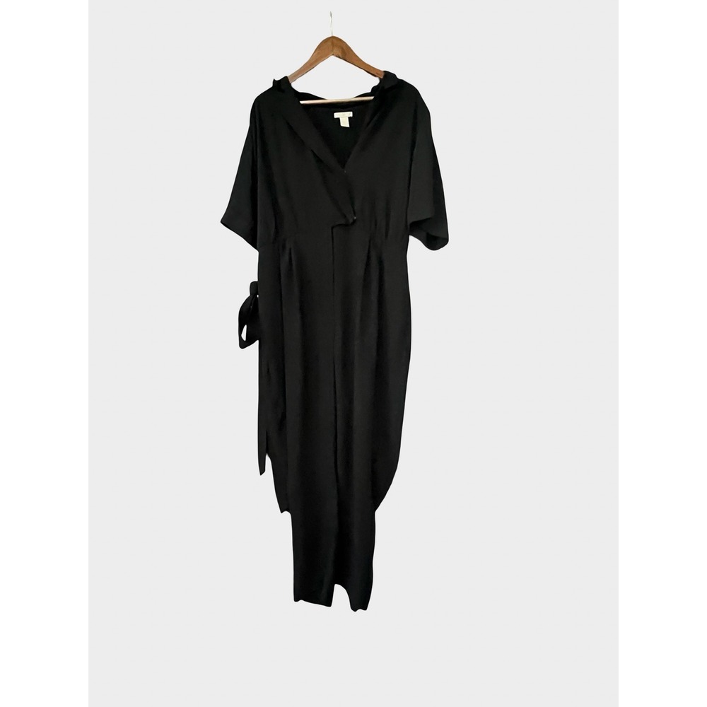 🌻3/$10 H&M Black Jumpsuit Wrap Front Side Tie Size M Minimalist Chic